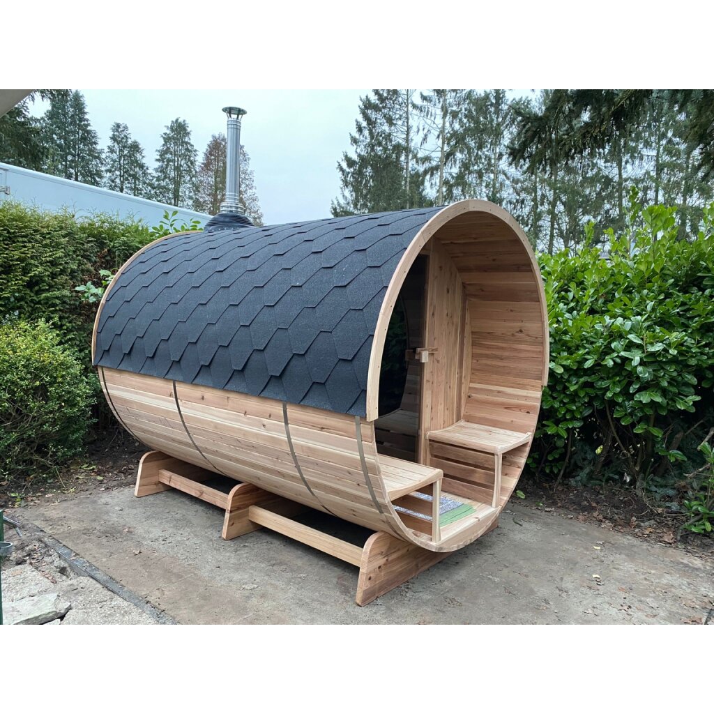 Barrelsauna met schoorsteen